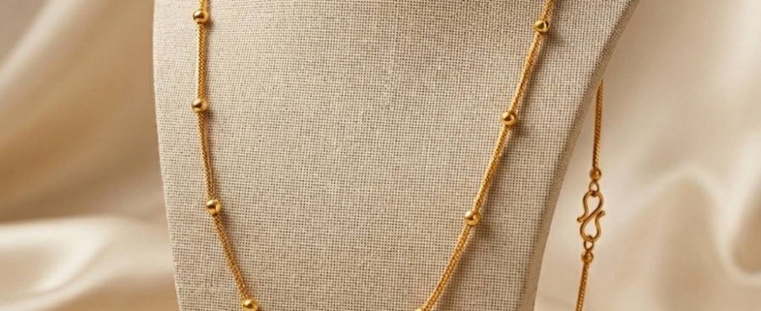 R GLOBAL SALES Elegant Gold Plated Long Chain for Women & Girls | Long Lasting 1 gm Designer Beads Gold-plated Plated Brass, Alloy Chain